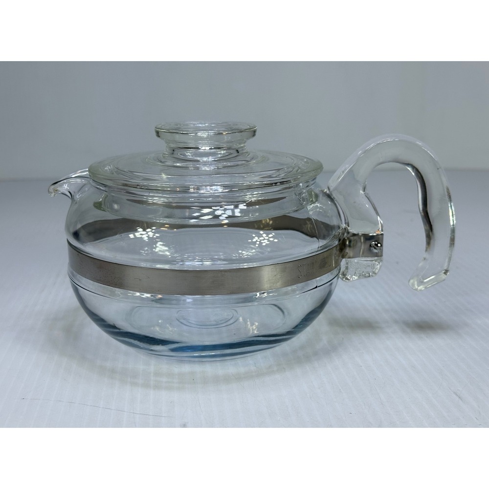 Vintage Pyrex Flameware 6 Cup Glass Teapot 8336 Clear Stovetop Tea Kettle Lid